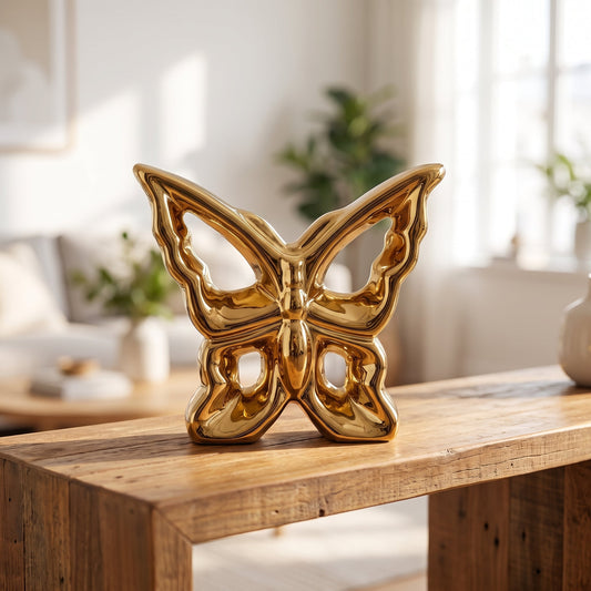 Gilded Butterfly Sculpture styled on a console shelf