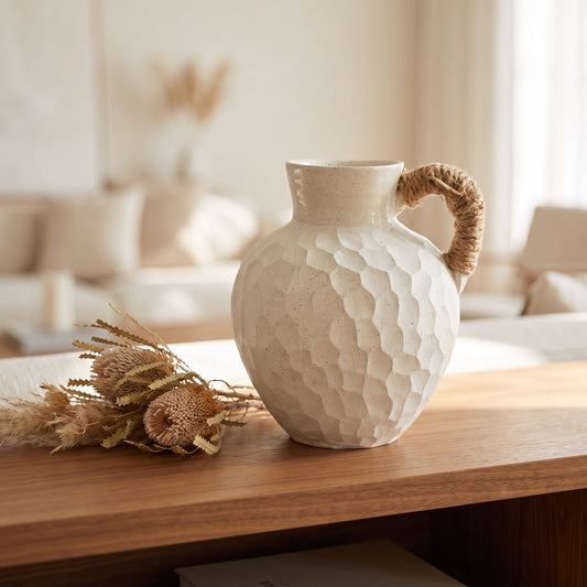 Terra Facet Rope Handle Vase styled on a console shelf