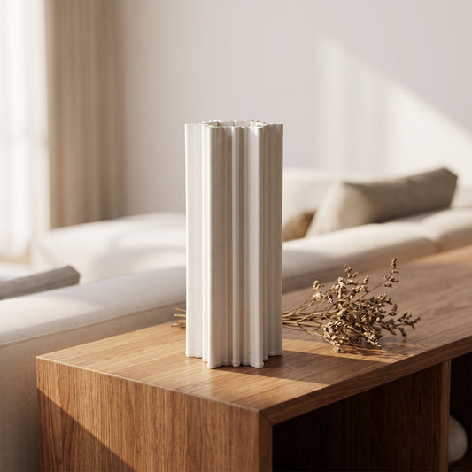Architectural Column Vase styled on a console shelf