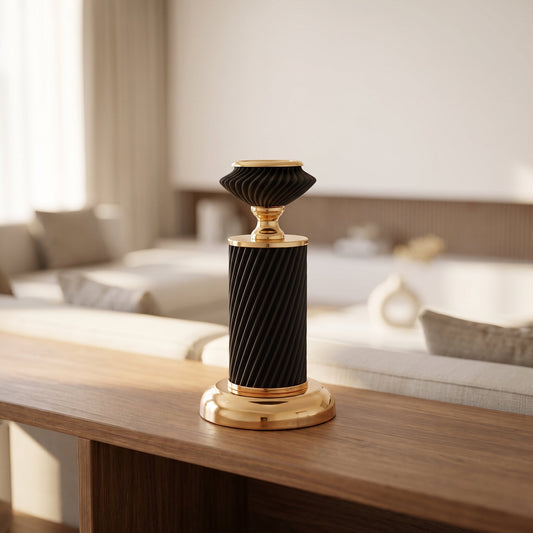 Noir Luxe Decorative Candle Holder styled on a console shelf