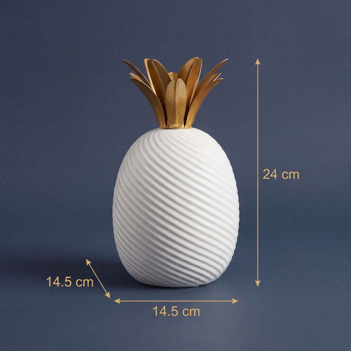 Ribbed White Pineapple Decor Accent — dimensions 14.5 x 14.5 x 24 cm