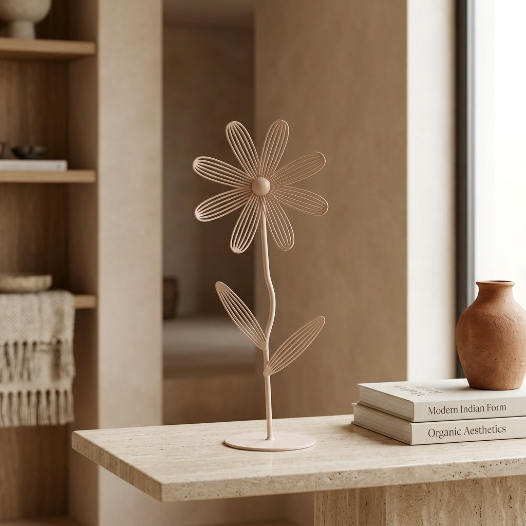 Minimal Metal Daisy Sculpture – Tall Blush