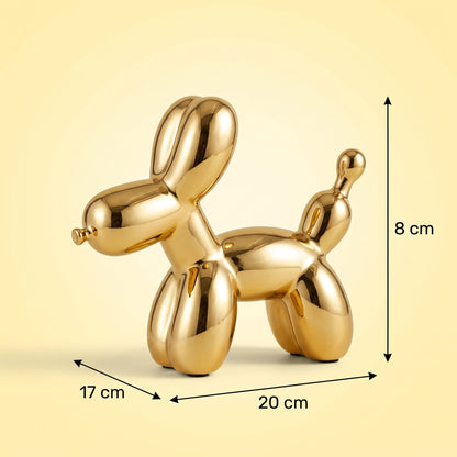Golden Balloon Dog Sculpture — dimensions 20 x 17 x 8 cm