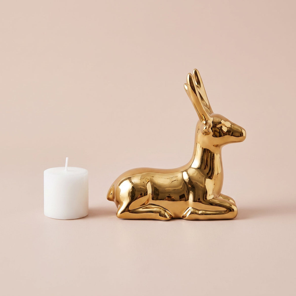 Regal Golden Stag Sculpture Small side profile with a tealight for scale