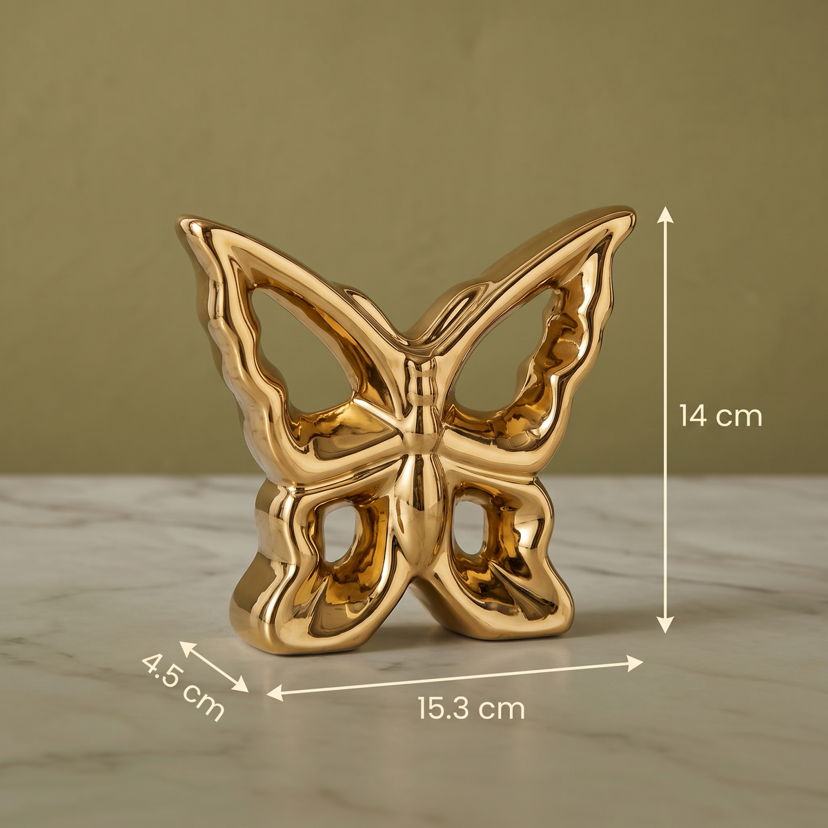 Gilded Butterfly Sculpture — dimensions 15.3 x 4.5 x 14 cm