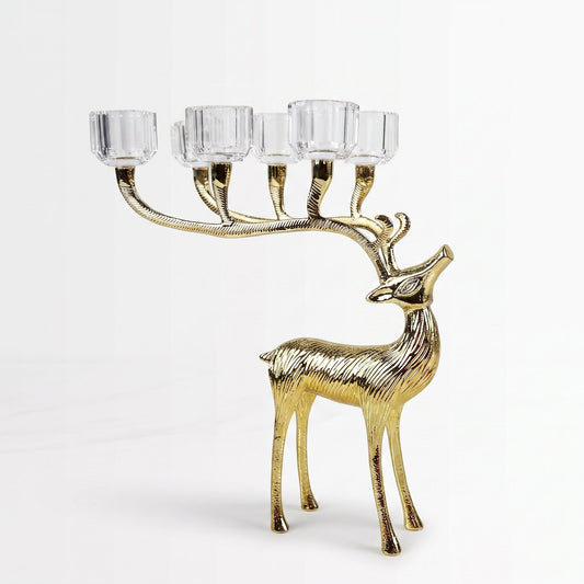 Regal Stag Crystal Candelabra — front view on white background