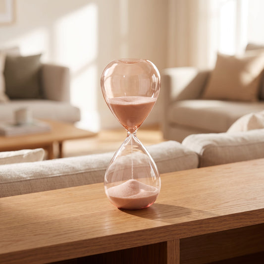 Blush Sands Hourglass styled on a console shelf