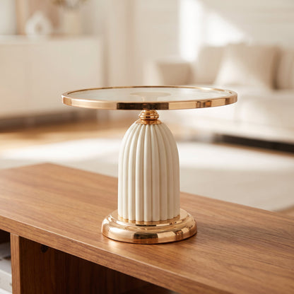 Ivory Luxe Cake Display Stand Tall styled on a console shelf