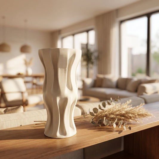 Sculptural Twist Vase styled on a console shelf