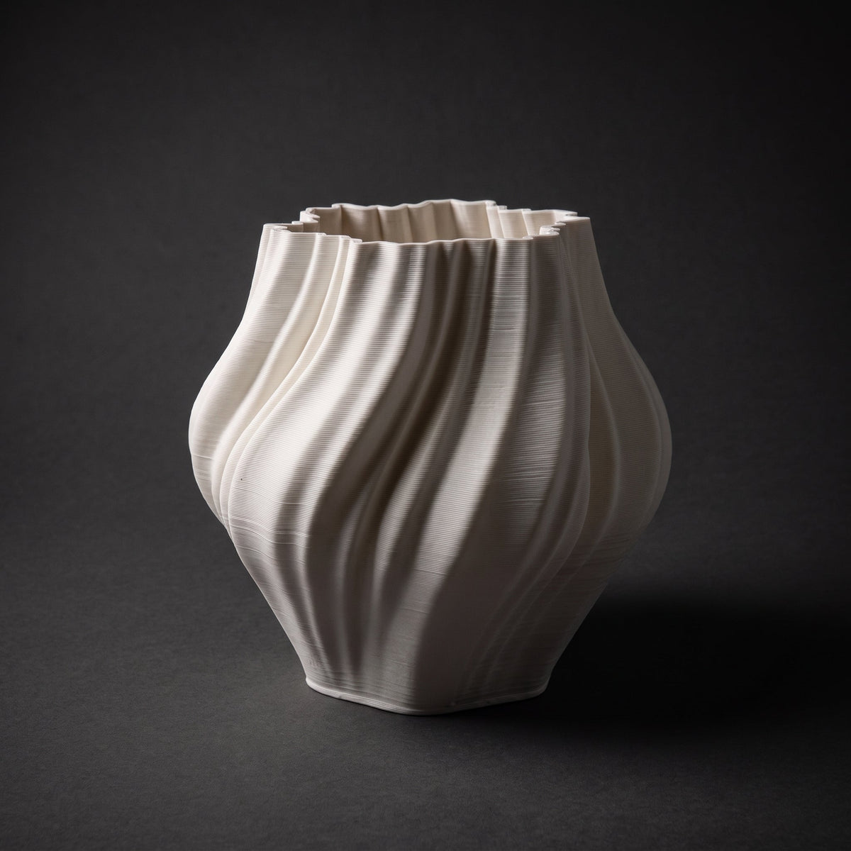 Ivory Ripple Vase — full view on dark background