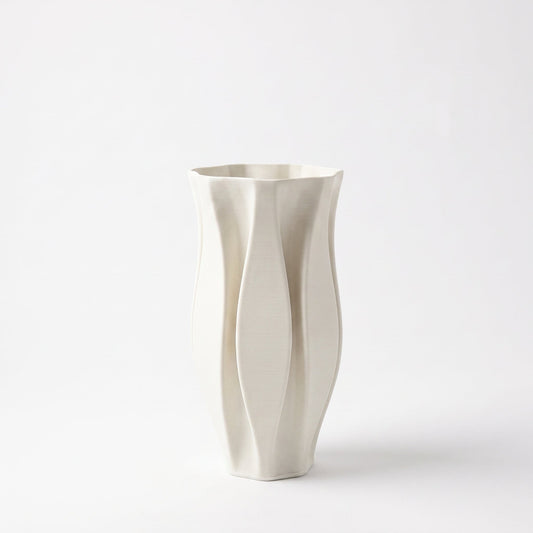 Twisted Ivory Porcelain Vase — front view on white background