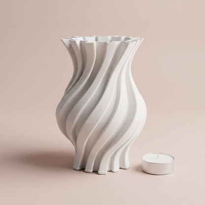 Helix Wave Vase shown with a tealight candle for scale