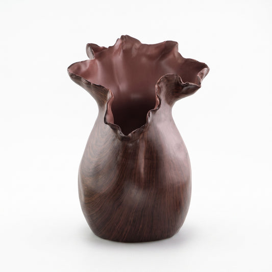 Walnut Ruffle Rim Vase — front view on white background