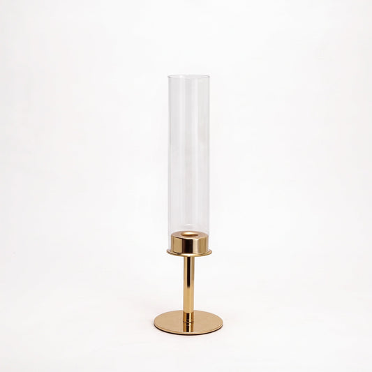 Gold Glass Hurricane Lantern Regular — front view on white background