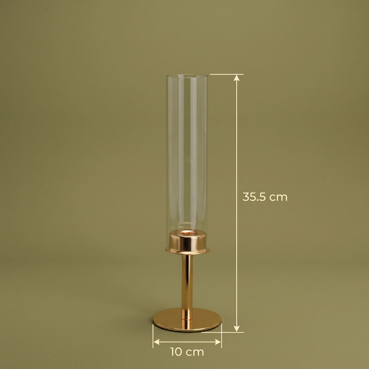 Gold Glass Hurricane Lantern Regular — dimensions 10 cm diameter x 35.5 cm tall