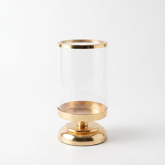 Luxe Gold Glass Hurricane Vase Regular — front view on white background