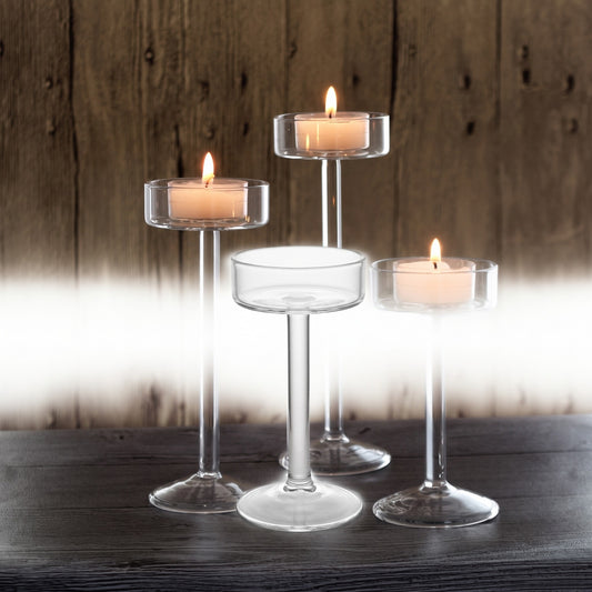 Delicate Glass Platform Tealight Holder Short — front view on white background
