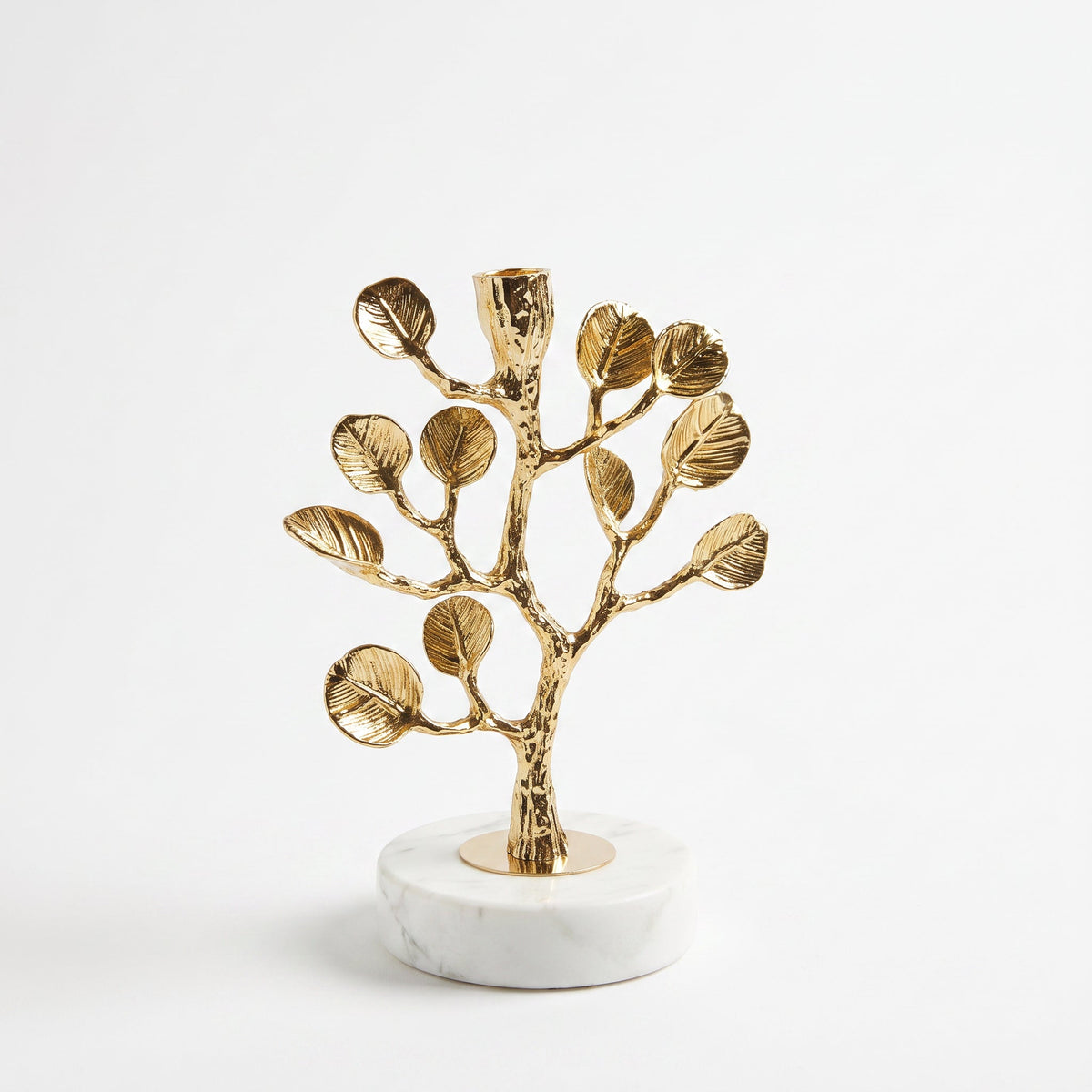 Golden Tree Candle Holder — front view on white background