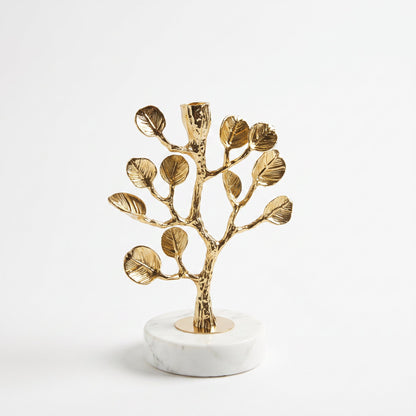 Golden Tree Candle Holder — front view on white background