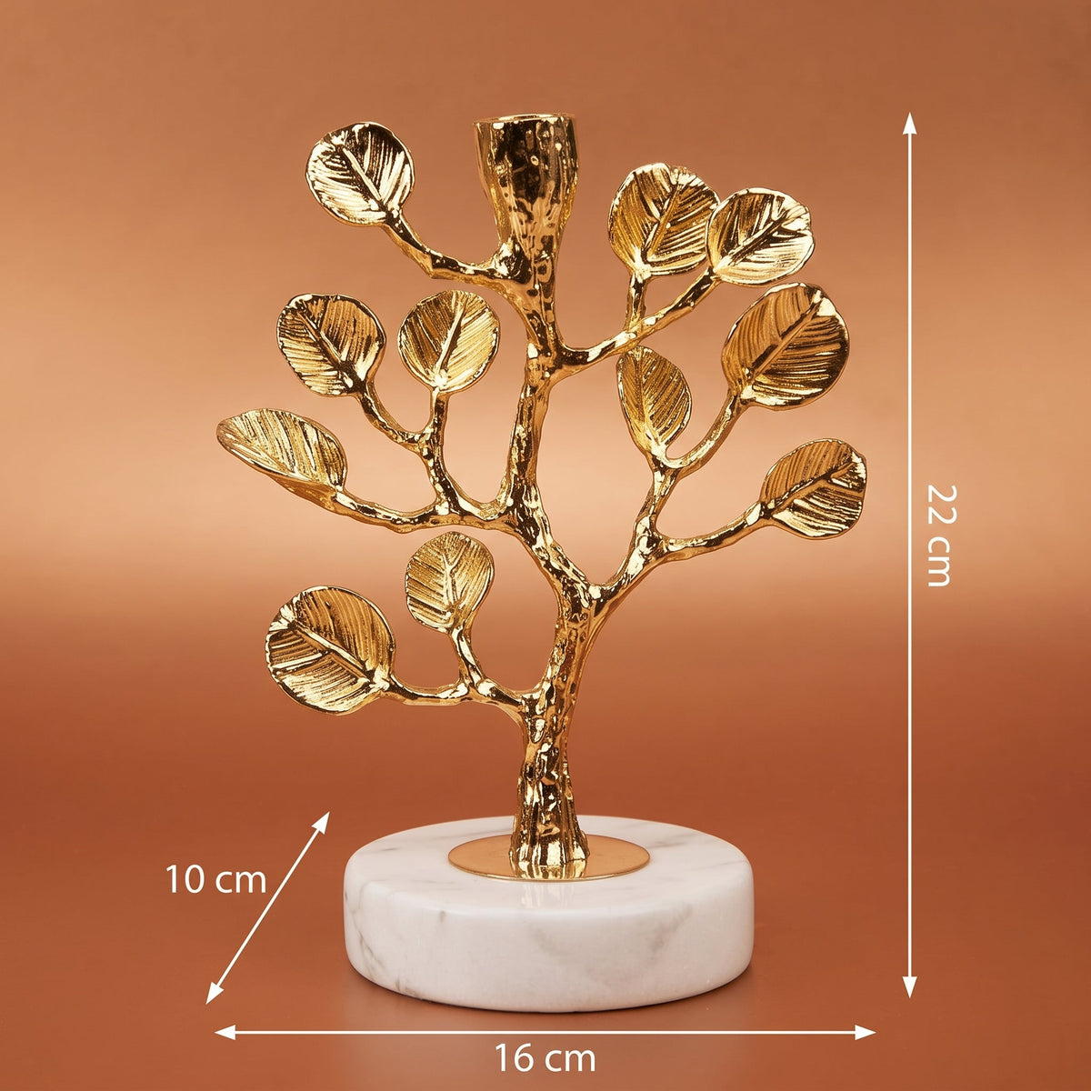 Golden Tree Candle Holder — dimensions 16 x 10 x 22 cm