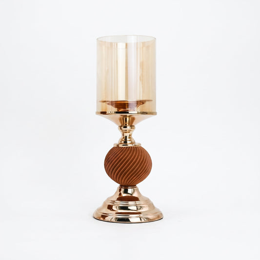 Amber Glass Hurricane Candle Holder — front view on white background