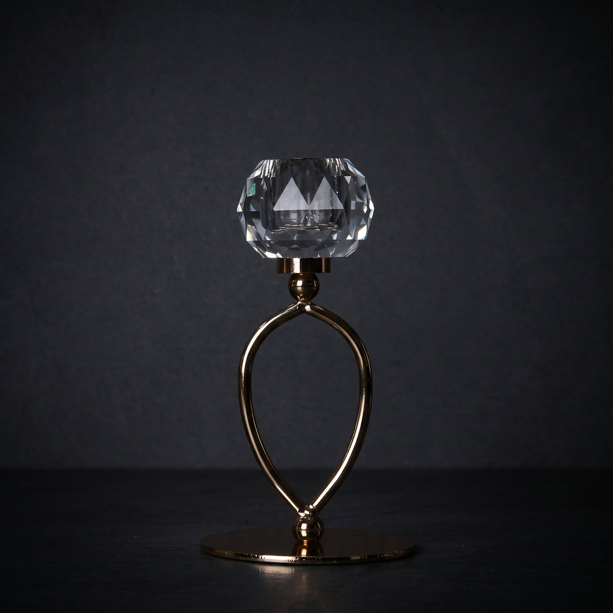 Infinity Crystal Candle Holder Regular — full view on dark background