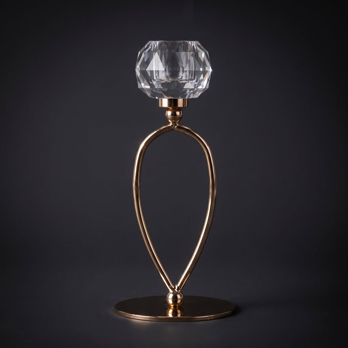 Infinity Crystal Candle Holder Tall — full view on dark background