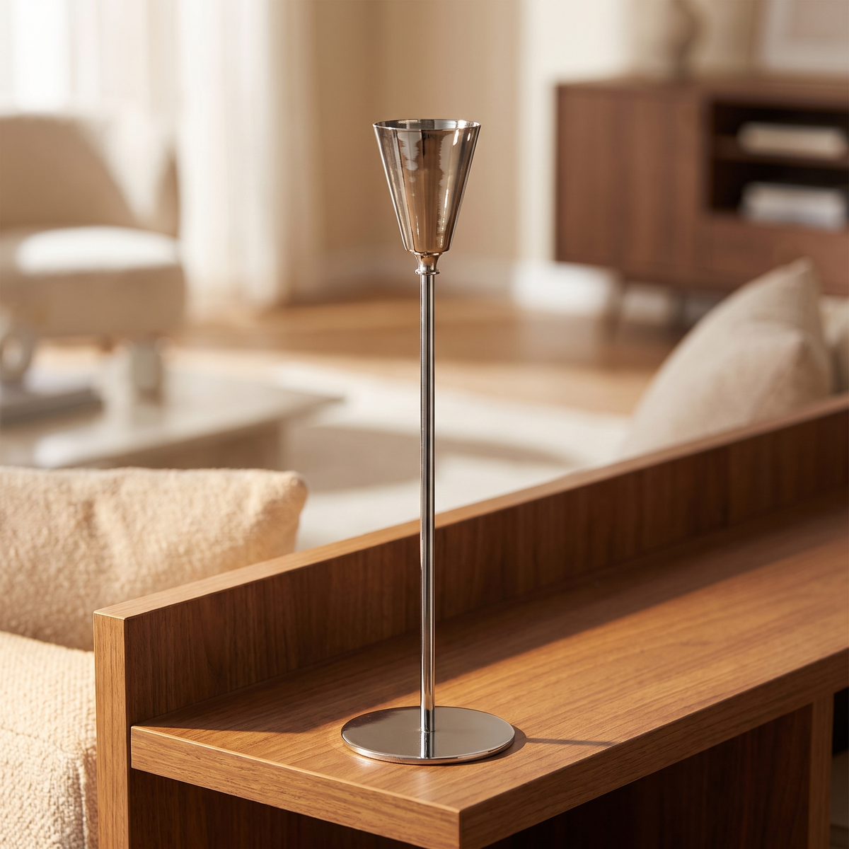 Obsidian Luxe Taper Candle Holder Tall styled on a console shelf