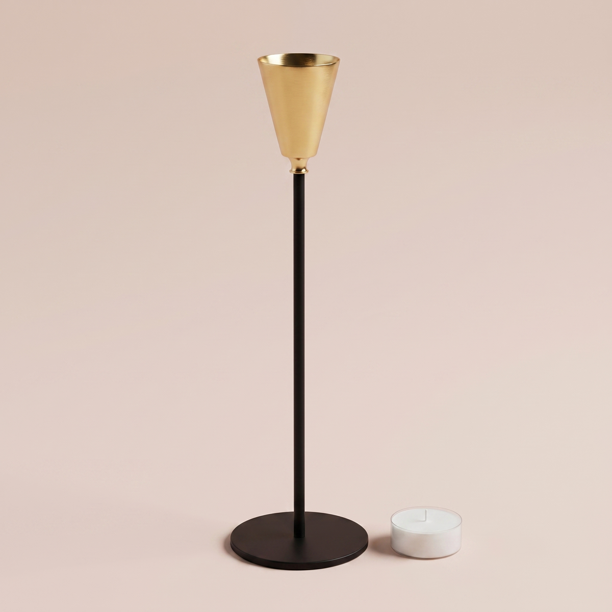 Obsidian Luxe Taper Candle Holder Tall shown with a tealight candle for scale