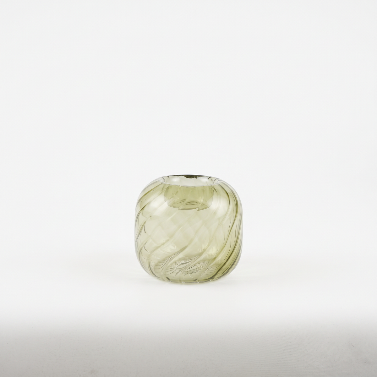 Olive Swirl Glass Candle Holder Small — front view on white background