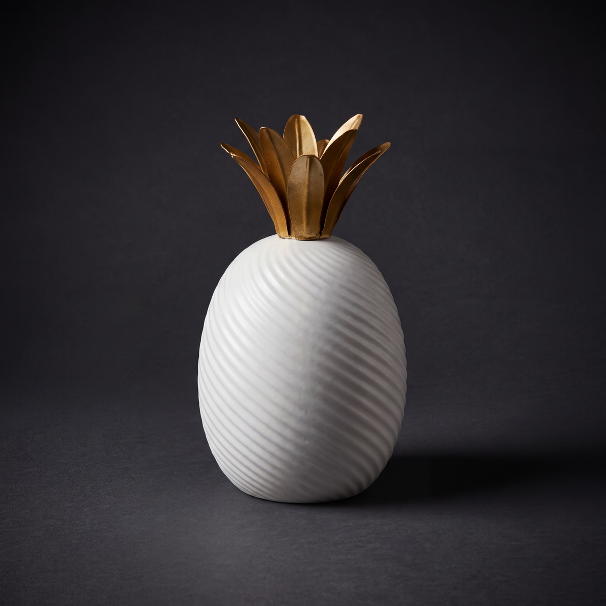 Ribbed White Pineapple Decor Accent — full view on dark background