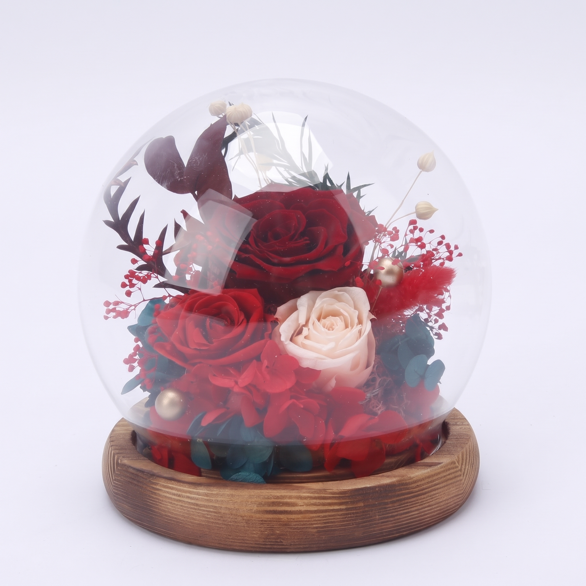 Crimson Eternal Rose Dome — front view on white background