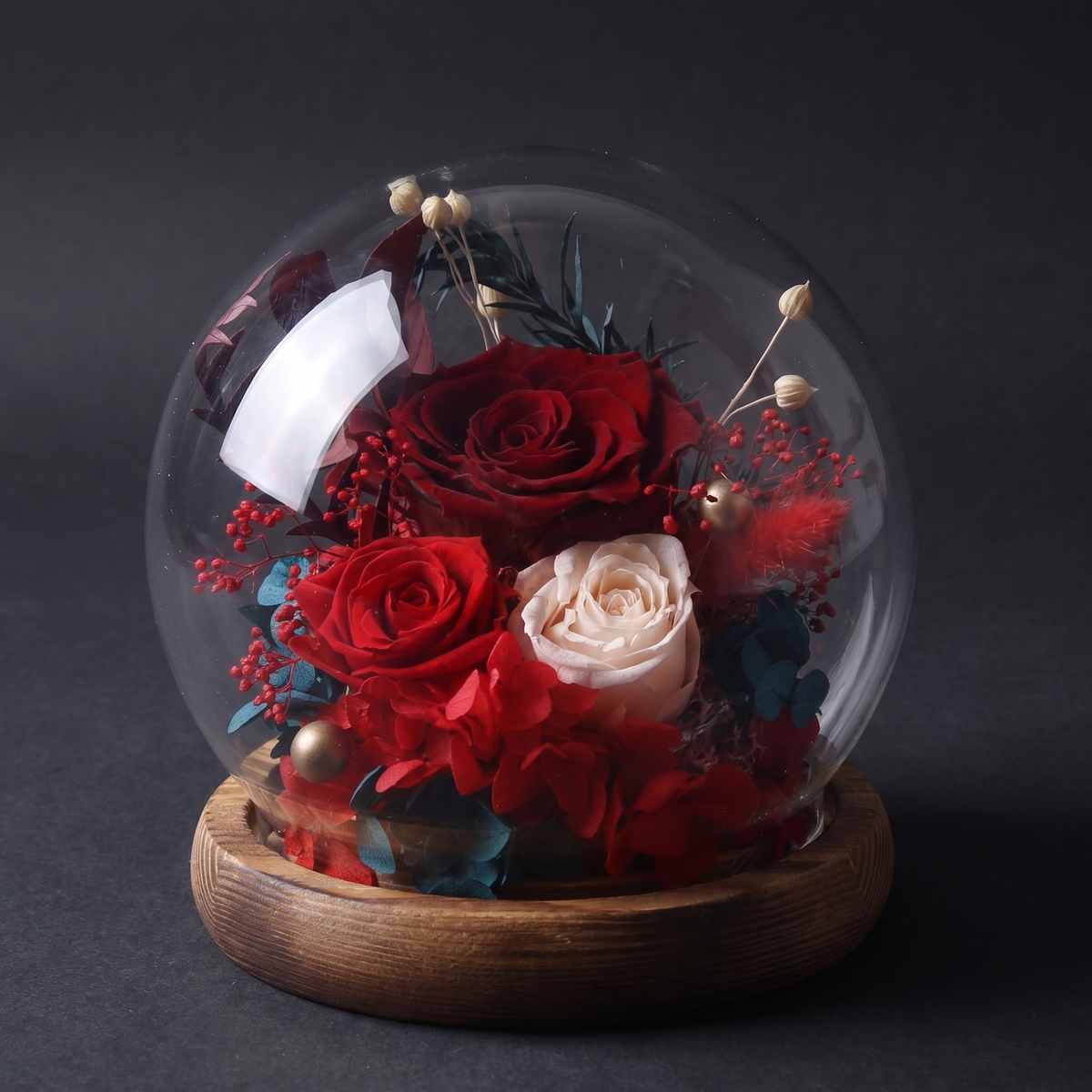 Crimson Eternal Rose Dome — full view on dark background