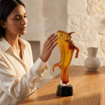 Amber Glass Rearing Horse Figurine