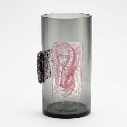 Wide Artistic Glass Vase — Sculpted Motif Finish