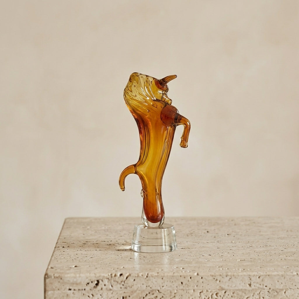 Amber Glass Rearing Horse Figurine