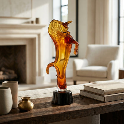 Amber Glass Rearing Horse Figurine