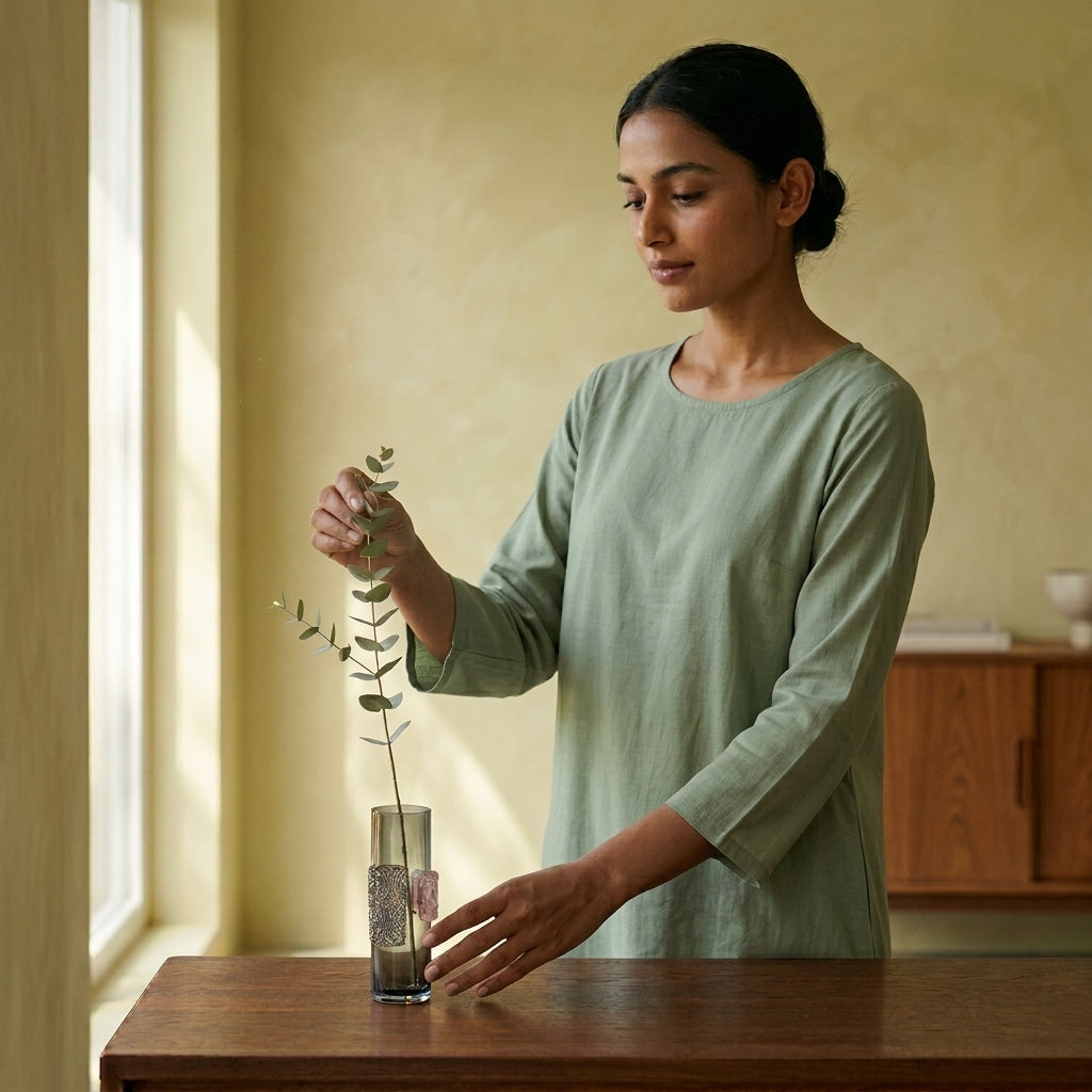 Wide Artistic Glass Vase — Sculpted Motif Finish