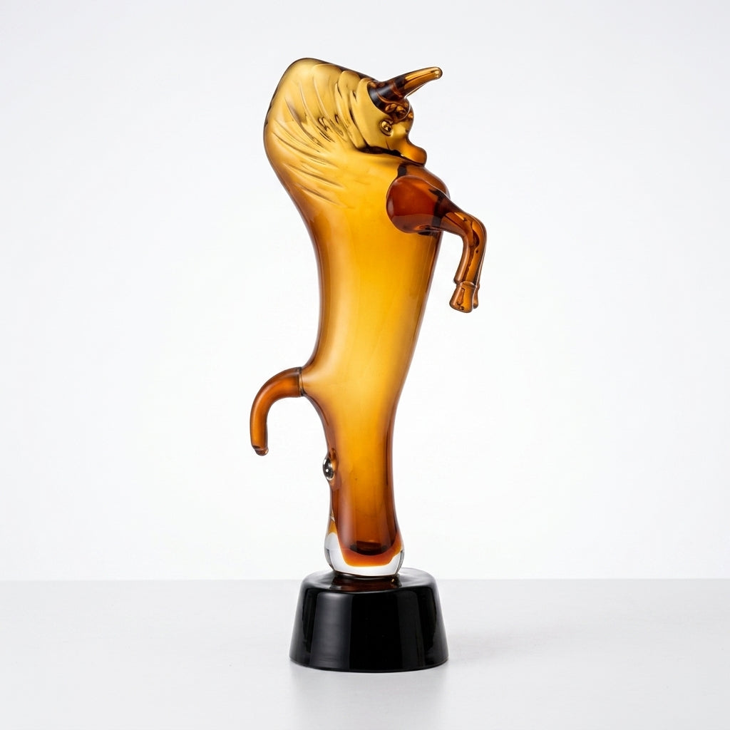 Amber Glass Rearing Horse Figurine