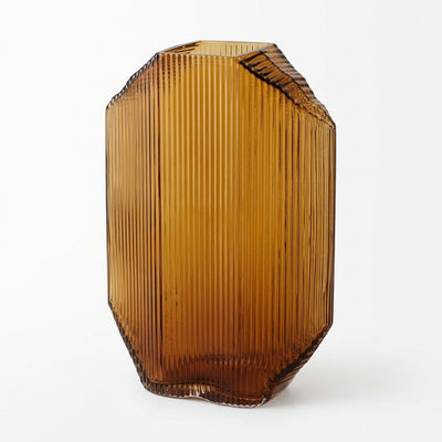 Ribbed Amber Glass Vase