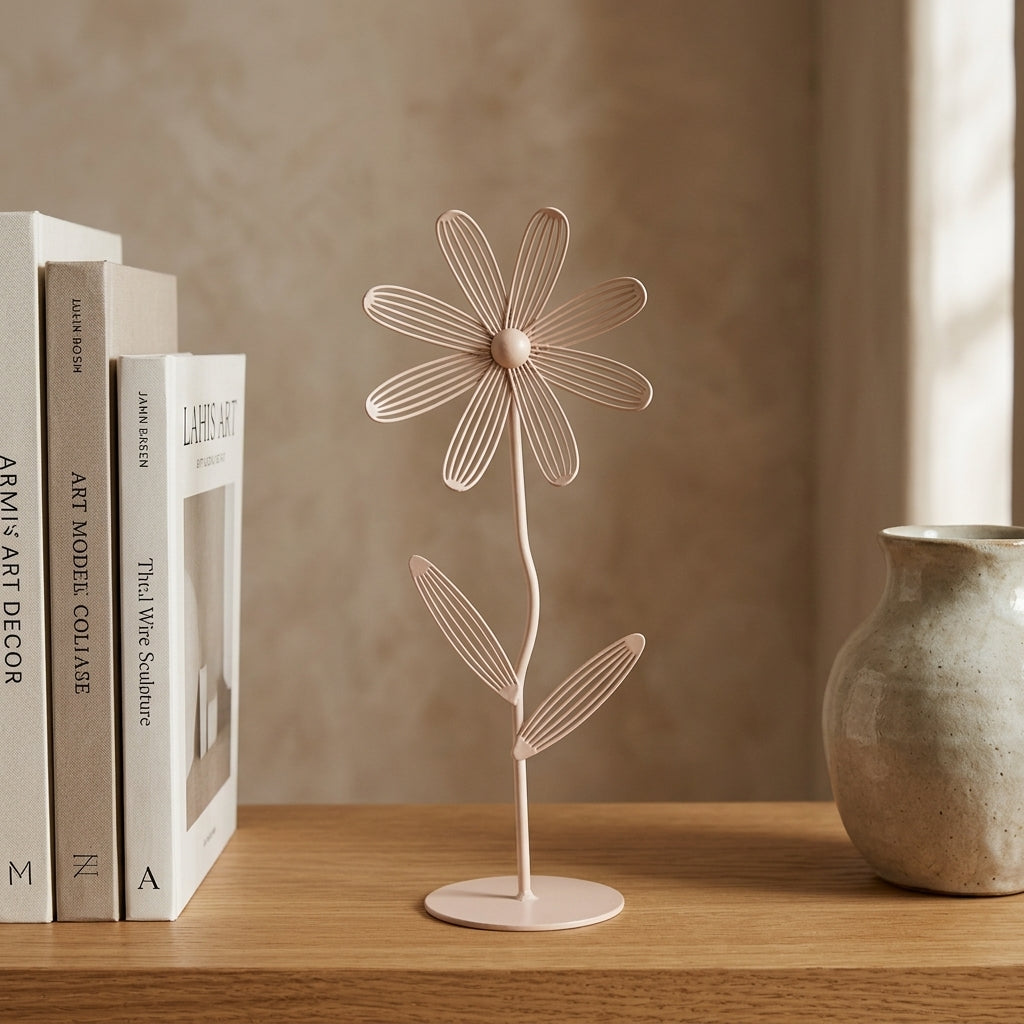 Minimal Metal Daisy Sculpture – Tall Blush