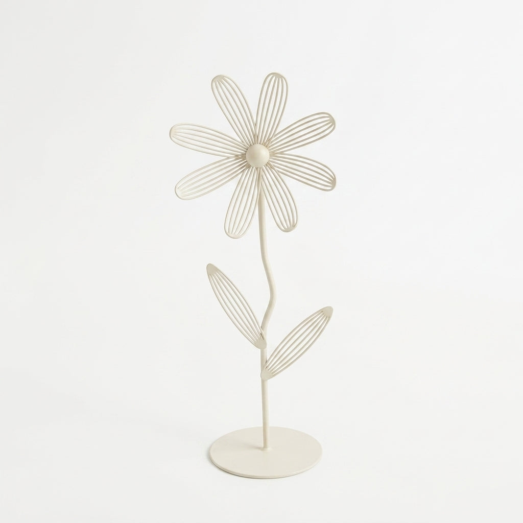 Minimal Metal Daisy Sculpture – Tall Milky White