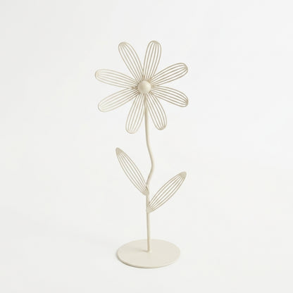 Minimal Metal Daisy Sculpture – Tall Milky White