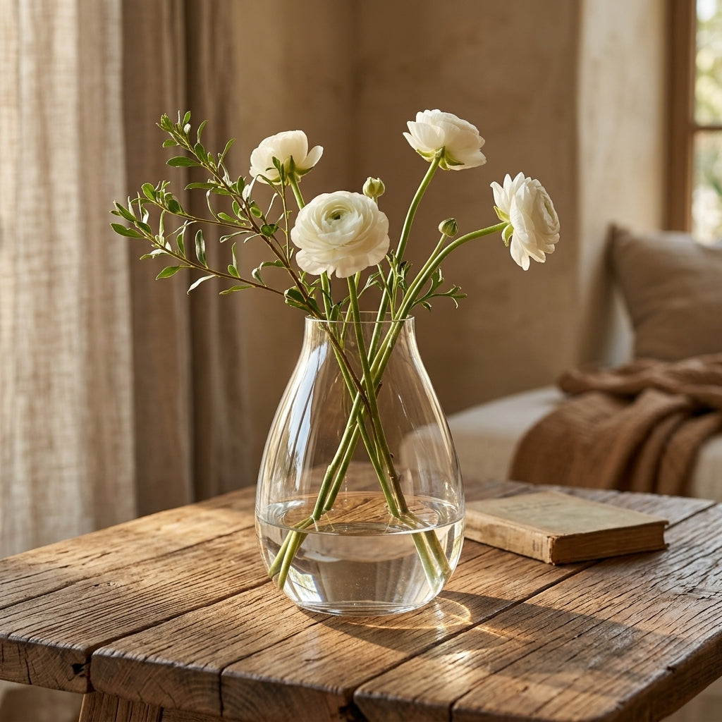 Tall Clear Glass Vase with Narrow Neck