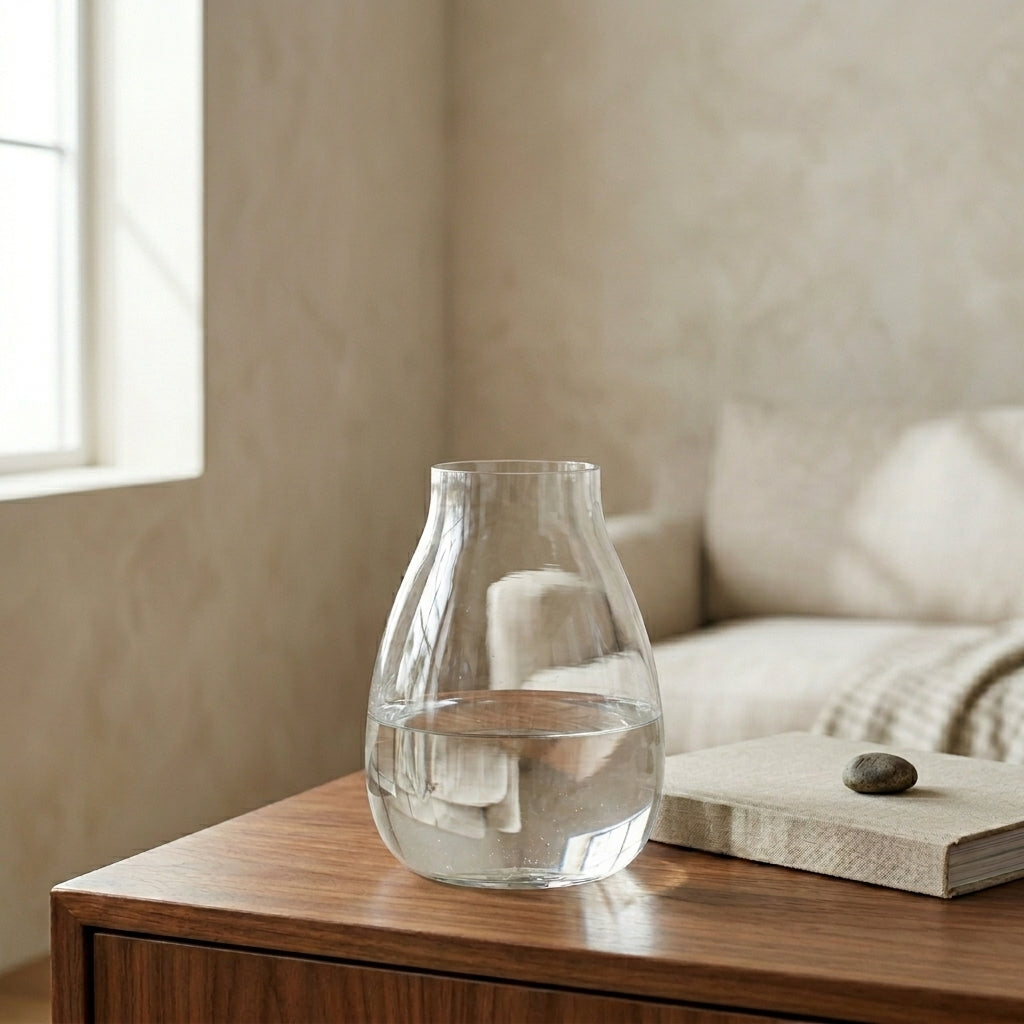 Tall Clear Glass Vase with Narrow Neck